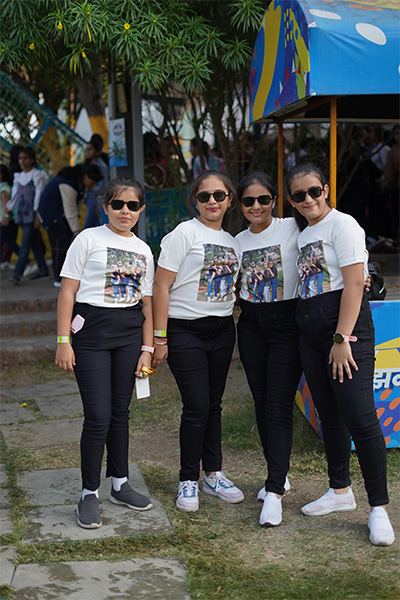 Team in matching t-shirts at a corporate outing
